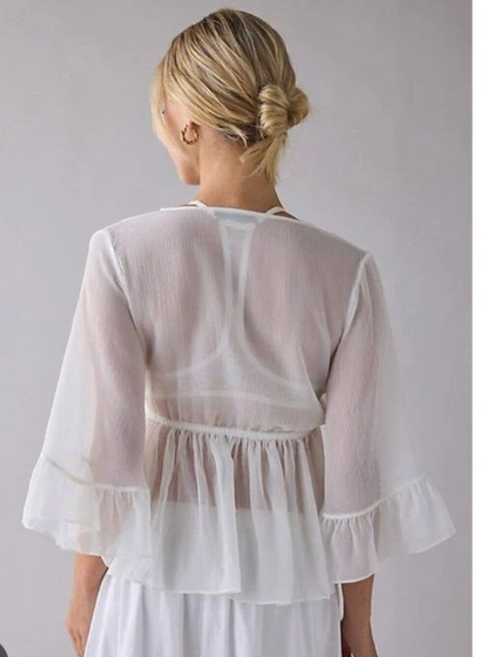 White Tie Front Blouse Size S NWT - Picture 3 of 5